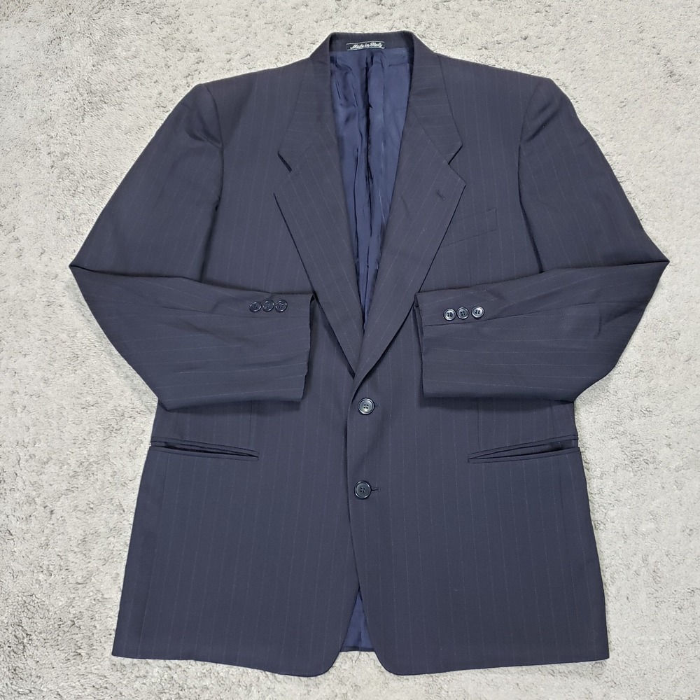 Vintage Giorgio Armani Blazer 44 Italy Pinstriped Wool Jacket Sport Coat Black